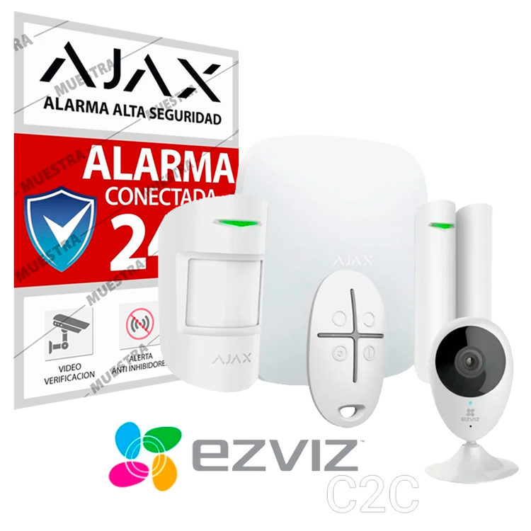 Kit alarma Ajax AJ-HUBKIT + cámara WiFi CS-C2C - Hub, MotionProtect, DoorProtect, SpaceControl