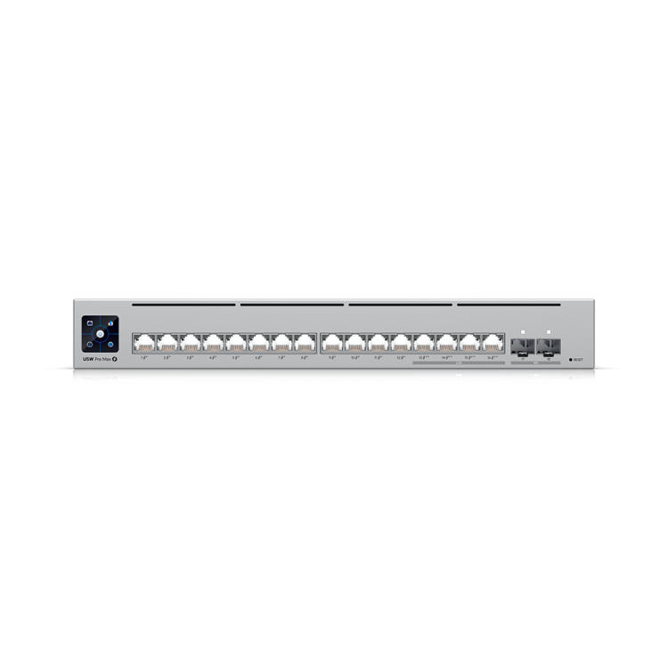 Switch Gigabit Ubiquiti USW-Pro-Max-16 - 12 GbE, 4x2.5G, 2xSFP+, L2/L3, pantalla LCM