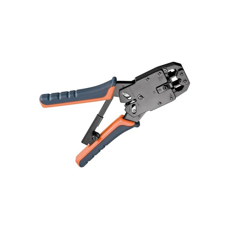 Crimpadora para conectores RJ10, RJ11, RJ12, RJ45. Corta y pela el cable. Metálica