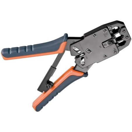 Crimpadora para conectores RJ10, RJ11, RJ12, RJ45. Corta y pela el cable. Metálica