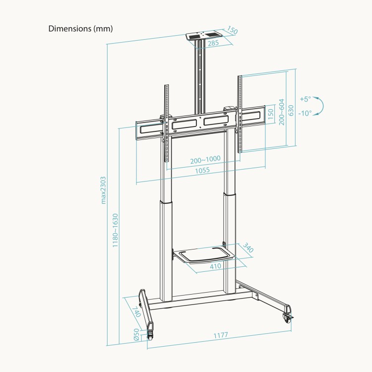 Soporte TV suelo 60-100 Tooq FS20406HM-B con ruedas