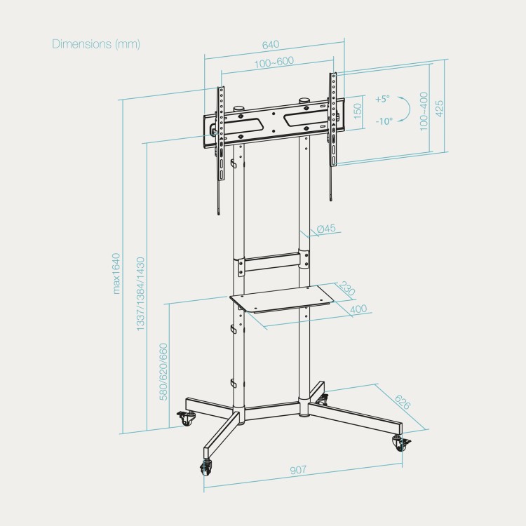 Soporte TV suelo con ruedas TooQ FS1150M-B