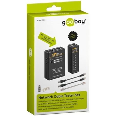 Tester para instalaciones de redes de datos en Cat5/6, RJ11 y RJ45, BNC y Coaxial e ISDN (Telefonía) con 8 indicadores LED