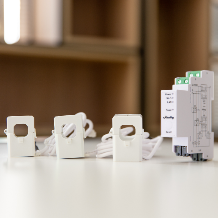 Medidor energía Shelly Pro 3EM 120A - trifásico, DIN, WiFi, LAN, Bluetooth