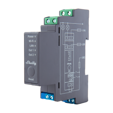 Relé inteligente Shelly Pro 2 - 2 canales, 16A, DIN, WiFi, LAN, Bluetooth