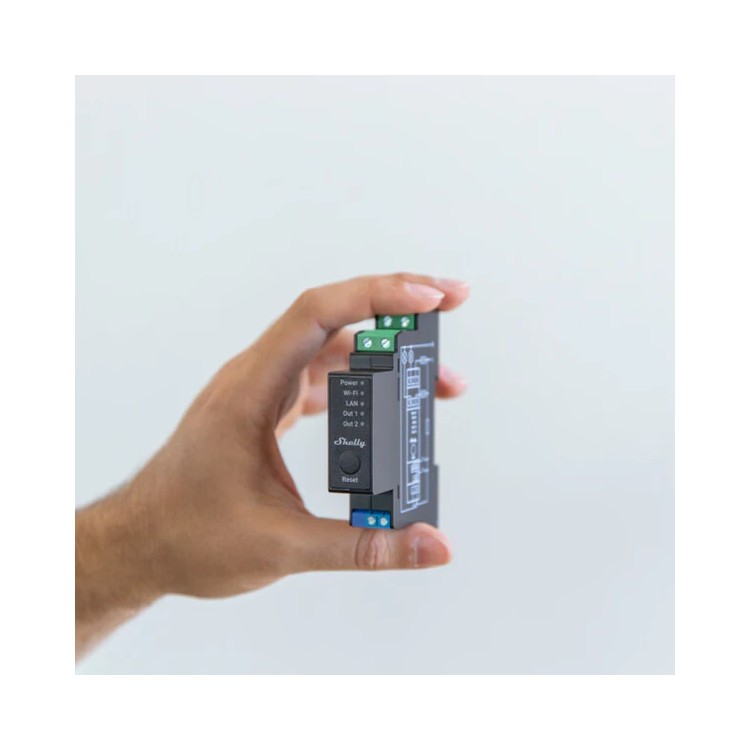 Relé inteligente Shelly Pro 2PM - 2 canales, 16A, medición, DIN, WiFi, LAN, Bluetooth