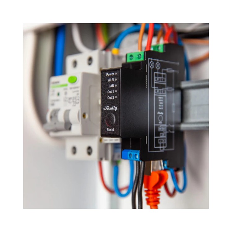 Relé inteligente Shelly Pro 2PM - 2 canales, 16A, medición, DIN, WiFi, LAN, Bluetooth