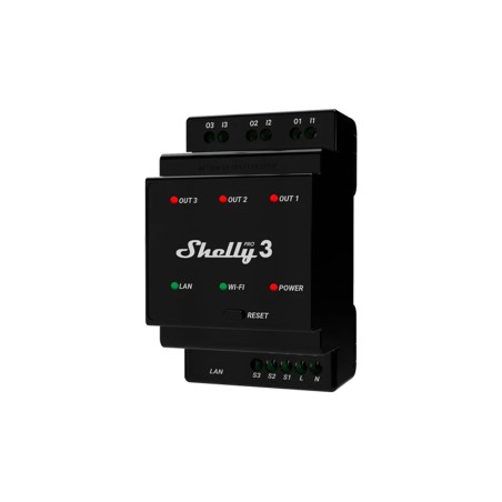 Relé inteligente Shelly Pro 3 - 3 canales, 16A, DIN, WiFi, LAN, Bluetooth