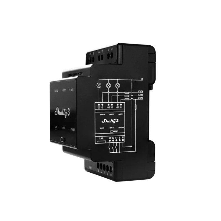 Relé inteligente Shelly Pro 3 - 3 canales, 16A, DIN, WiFi, LAN, Bluetooth