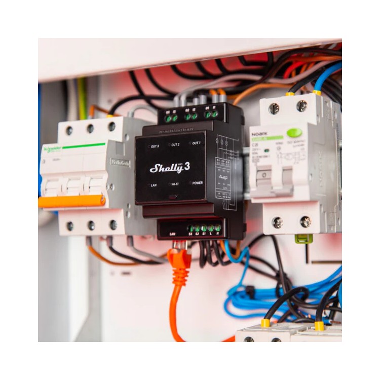 Relé inteligente Shelly Pro 3 - 3 canales, 16A, DIN, WiFi, LAN, Bluetooth
