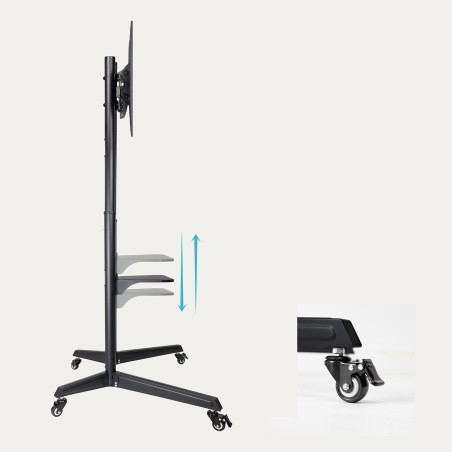 Soporte TV suelo con ruedas TooQ FS1170M-B - 37-70", VESA 100x100-600x400, 50 kg, altura regulable, negro