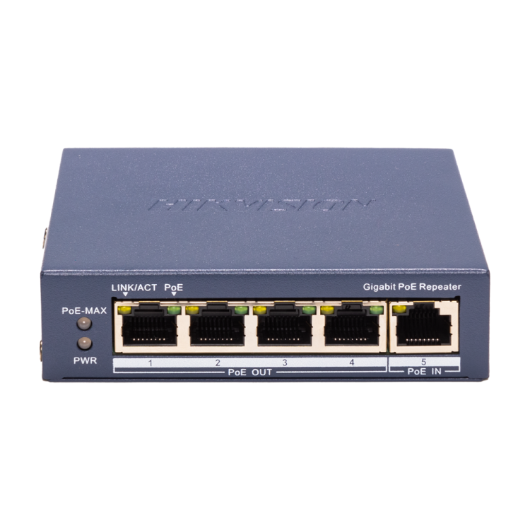 Extensor PoE Hikvision DS-3E0505P-E/R - 4 puertos Gigabit 60W
