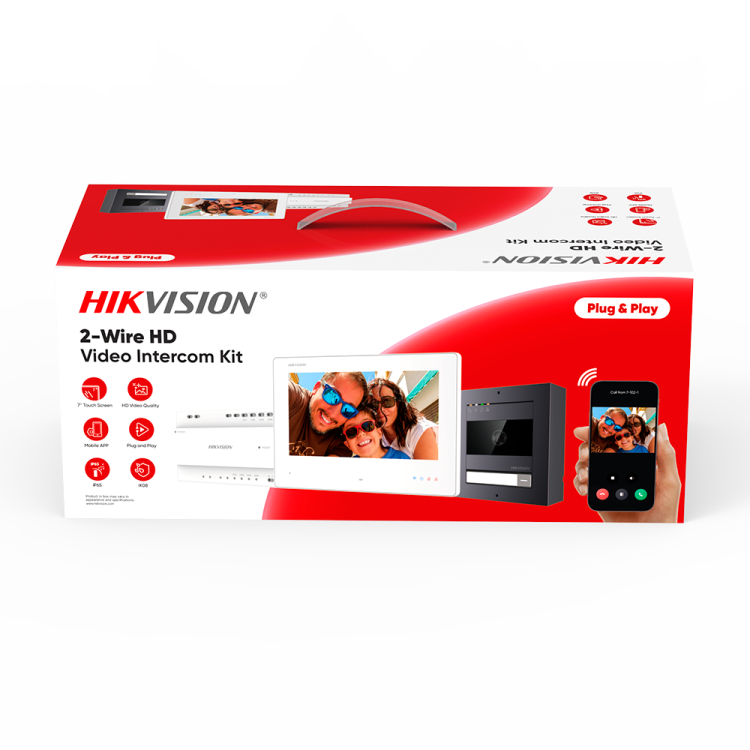 Kit videoportero 2 hilos Hikvision DS-KIS704EY - Pantalla 7", cámara 2MP, IP65, IK08, PoE. Aluminio
