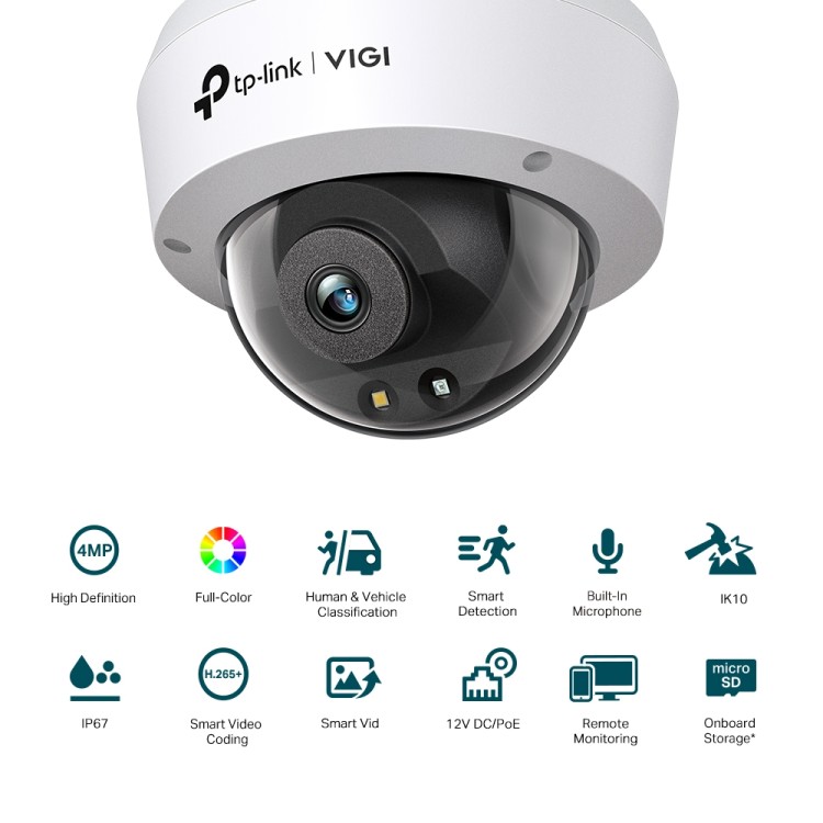 Cámara IP Dome TP-Link VIGI C240(4mm) - 4MP, lente 4 mm, full color 30 m, PoE, IP67