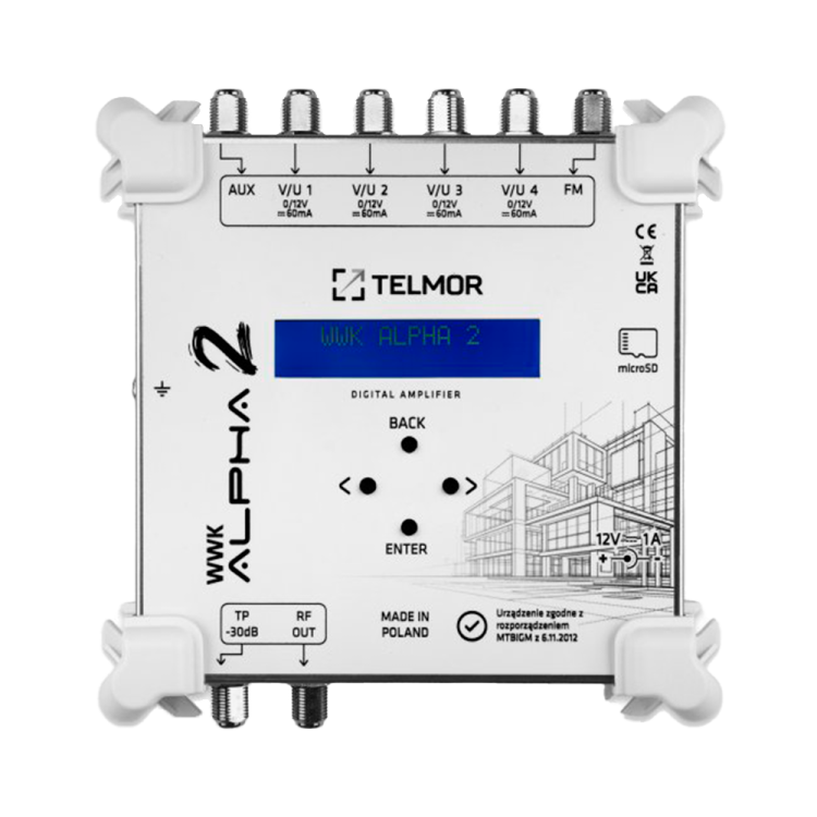Central programable Telmor WWK ALPHA2 - 5 entradas, 32 filtros, DVB-T/T2, LTE700