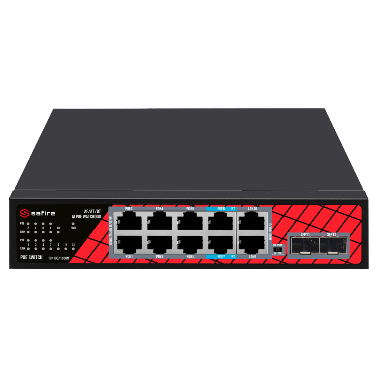 Switch PoE SAFIRE SF-SW1208HIPOE-GMF-120 - 120W