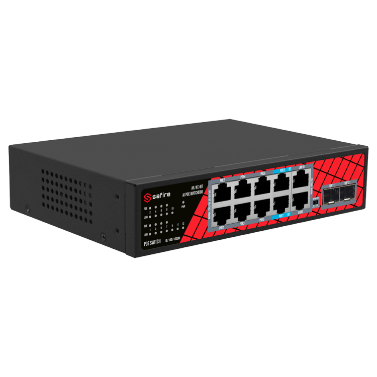 Switch PoE SAFIRE SF-SW1208HIPOE-GMF-120 - 120W
