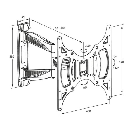 Soporte TV de pared 26-50", hasta 30kg, inclinación -2º a 12º y giro 180º, distancia de pared 45-480mm