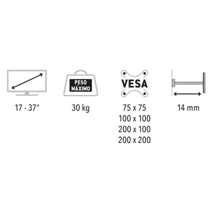 Soporte pared TV 17-37", hasta 30kg, separación de pared 14mm