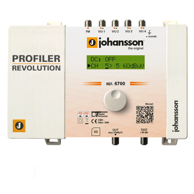 Central programable 50 filtros, 5 Entradas: x1 FM G:35db  x4 VHF-UHF G: 75dB, Salida FM/VHF/UHF 113dBu