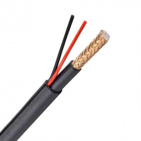 Cable coaxial combi RG-59+2 alimentación, 9mm. PE-LSZH. Para exterior. Bobina de 100 metros