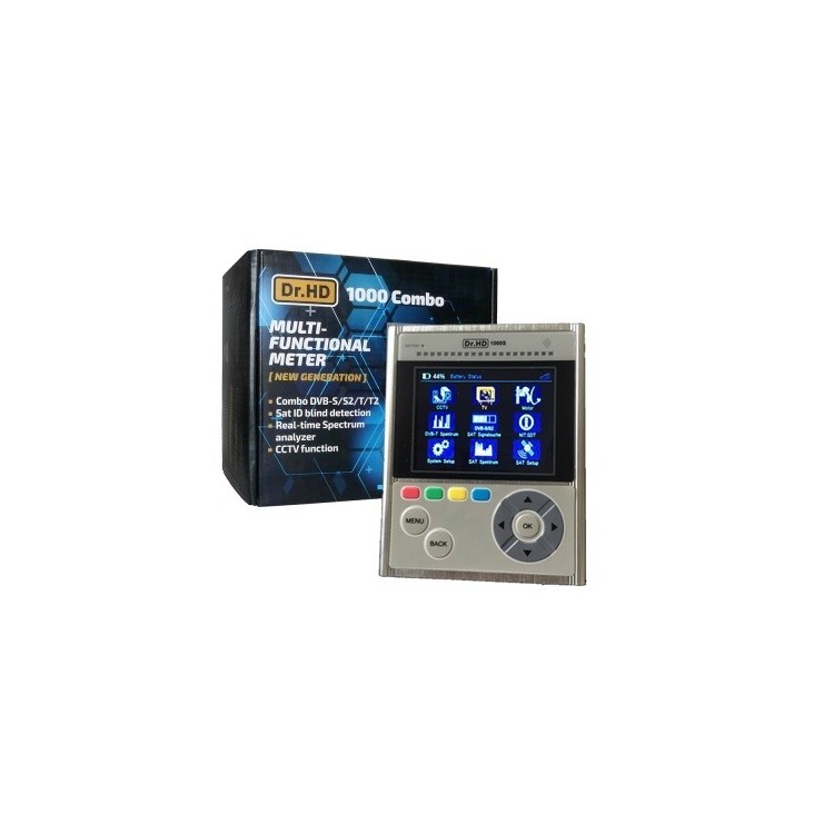 Medidor de campo económico DVB-S/S2, DVB-T/T2, USB, CCTV función (RCA audio+video), soporta WIFI